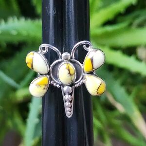 Charming Sterling Silver and Yellow Butterfly Bug Dragonfly Ring Size 10